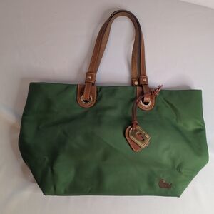 Dooney & Bourke Forest Green Tote with Tan Accents